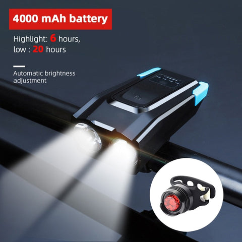 4000mAh Induction Bicycle Front Light Set USB Rechargeable Smart Headlight With Horn 800 Lumen LED Bike Lamp Cycling FlashLight