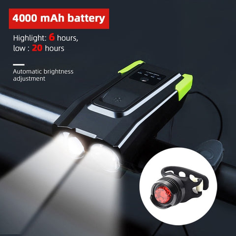 4000mAh Induction Bicycle Front Light Set USB Rechargeable Smart Headlight With Horn 800 Lumen LED Bike Lamp Cycling FlashLight