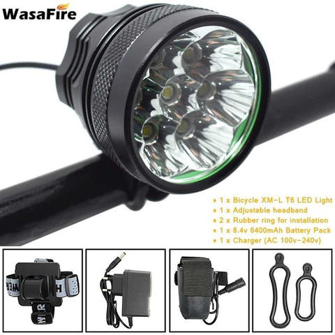 WasaFire 10000 Lumen Bicycle Light 7* XML T6 Bike Headlight Cycling LED MTB Bike Front Light + Rechargeable 18650 Battery Pack