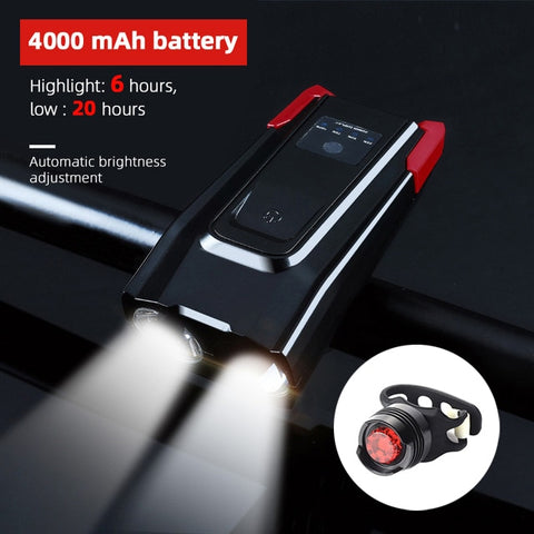 4000mAh Smart Induction Bicycle Front Light Set USB Rechargeable 800 Lumen LED Head Light with Horn Bike Lamp Cycling FlashLight