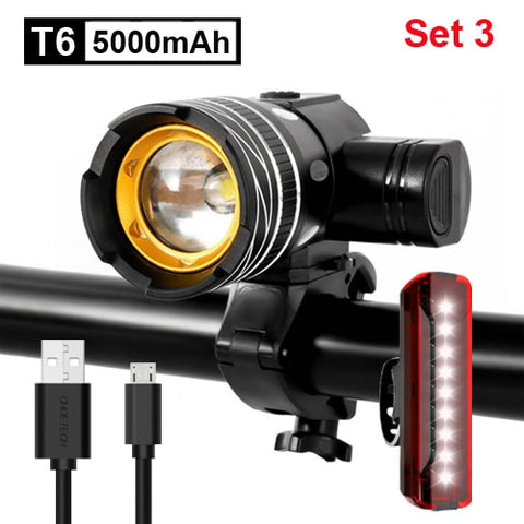 NEWBOLER 5000mAh Bicycle Light 800 Lumen T6 led Bike Headlight Zoom USB Rechargeable Aluminum Alloy Upgrade Mount Bike Accessory