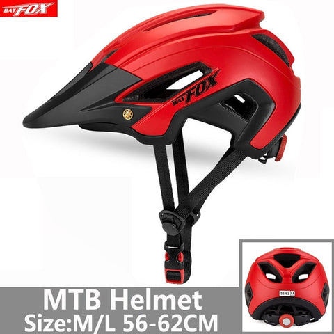 BATFOX Bicycle Helmet Red Road Mountain Cycling Helmets Integrally-molded CE MTB With Sun Visor Men Women Ultralight Bike Helmet