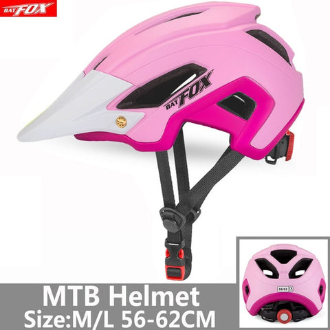 BATFOX Bicycle Helmet Red Road Mountain Cycling Helmets Integrally-molded CE MTB With Sun Visor Men Women Ultralight Bike Helmet