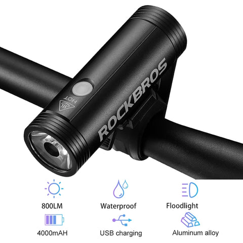 ROCKBROS 400/800 Lumen Bike Front Light Rainproof Bicycle LED Light Flashlight USB Charging MTB Road bike HeadLight Floodlight