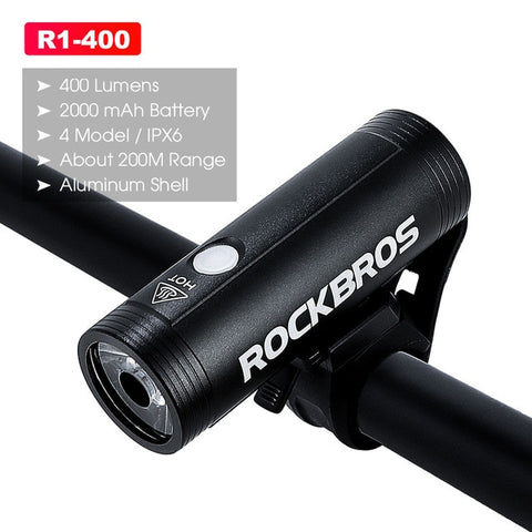 ROCKBROS 400/800 Lumen Bike Front Light Rainproof Bicycle LED Light Flashlight USB Charging MTB Road bike HeadLight Floodlight