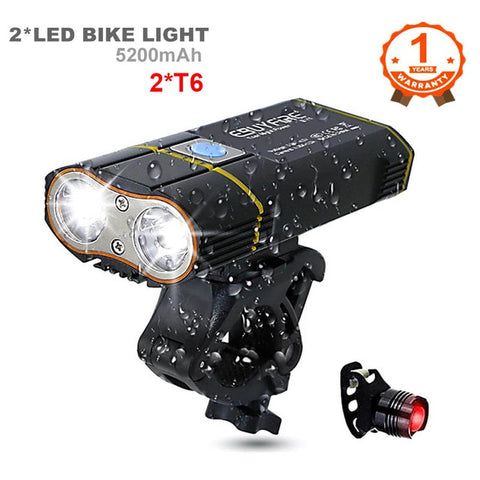 6000LM Bicycle Light 2x XML-L2 LED Bike Light With USB Rechargeable Battery Cycling Front Light +Handlebar Mount