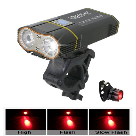 6000LM Bicycle Light 2x XML-L2 LED Bike Light With USB Rechargeable Battery Cycling Front Light +Handlebar Mount