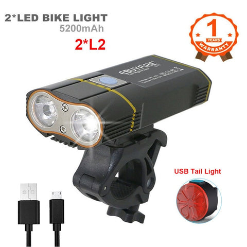 6000LM Bicycle Light 2x XML-L2 LED Bike Light With USB Rechargeable Battery Cycling Front Light +Handlebar Mount