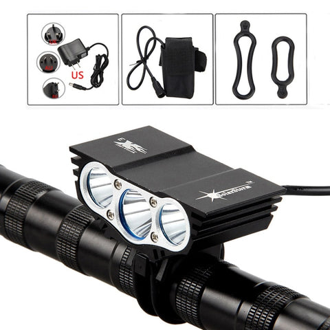 Waterproof Bike Light 3xT6 LED Front Bicycle Headlight 4 Modes Safety Night Cycling Lamp+Rechargeable Battery Pack+Charger