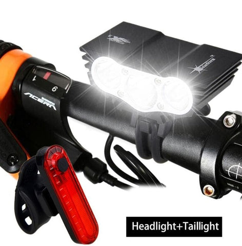 Waterproof Bike Light 3xT6 LED Front Bicycle Headlight 4 Modes Safety Night Cycling Lamp+Rechargeable Battery Pack+Charger