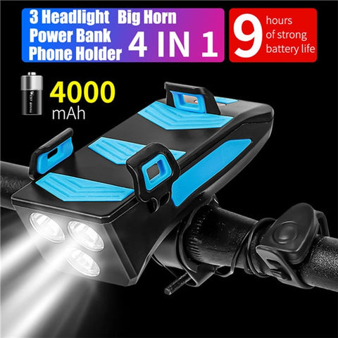 WEST BIKING Multifunction Bike Front Light Phone Holder Bicycle Bell Power Bank Bike Accessories 4 IN 1 Cycling Lamp Flashlight