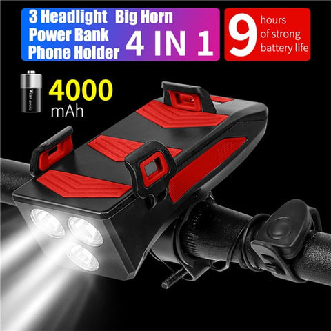 WEST BIKING Multifunction Bike Front Light Phone Holder Bicycle Bell Power Bank Bike Accessories 4 IN 1 Cycling Lamp Flashlight