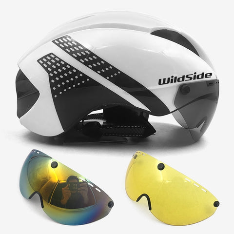 Aero helmet tt time trial cycling helmet for men women goggles race road bike helmet with lens Casco Ciclismo bicycle equipment