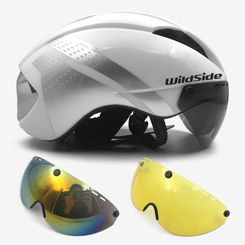 Aero helmet tt time trial cycling helmet for men women goggles race road bike helmet with lens Casco Ciclismo bicycle equipment