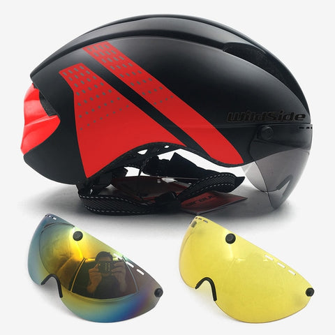 Aero helmet tt time trial cycling helmet for men women goggles race road bike helmet with lens Casco Ciclismo bicycle equipment