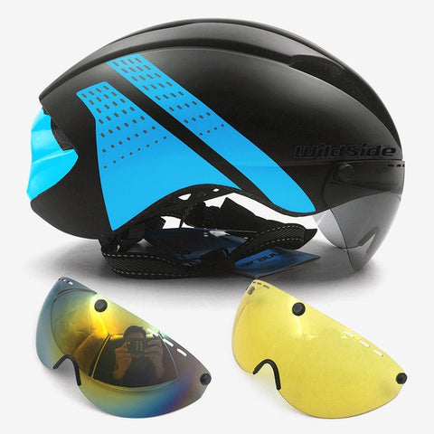 Aero helmet tt time trial cycling helmet for men women goggles race road bike helmet with lens Casco Ciclismo bicycle equipment