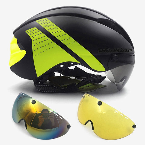 Aero helmet tt time trial cycling helmet for men women goggles race road bike helmet with lens Casco Ciclismo bicycle equipment