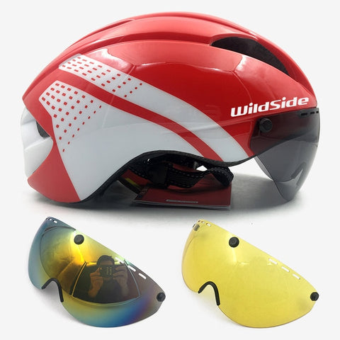 Aero helmet tt time trial cycling helmet for men women goggles race road bike helmet with lens Casco Ciclismo bicycle equipment