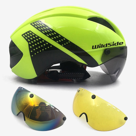 Aero helmet tt time trial cycling helmet for men women goggles race road bike helmet with lens Casco Ciclismo bicycle equipment