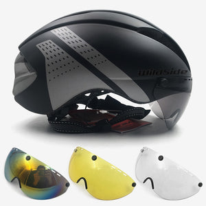 Aero helmet tt time trial cycling helmet for men women goggles race road bike helmet with lens Casco Ciclismo bicycle equipment