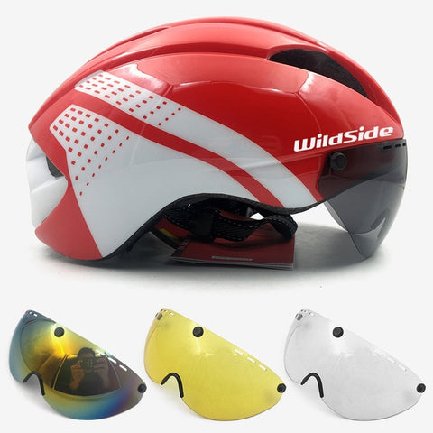 Aero helmet tt time trial cycling helmet for men women goggles race road bike helmet with lens Casco Ciclismo bicycle equipment
