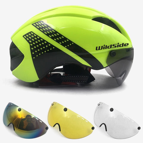 Aero helmet tt time trial cycling helmet for men women goggles race road bike helmet with lens Casco Ciclismo bicycle equipment
