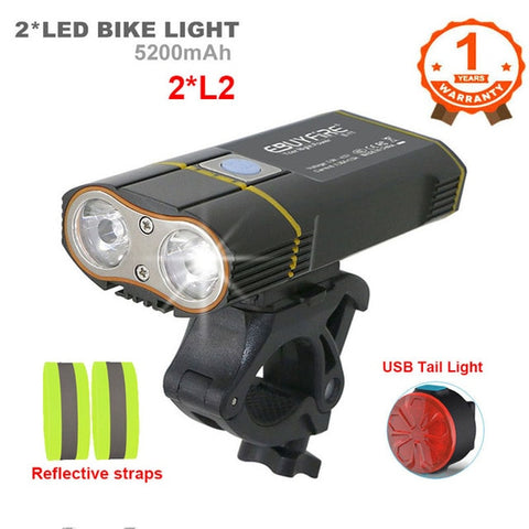 6000LM Bicycle Light 2x XML-L2 LED Bike Light With USB Rechargeable Battery Cycling Front Light +Handlebar Mount