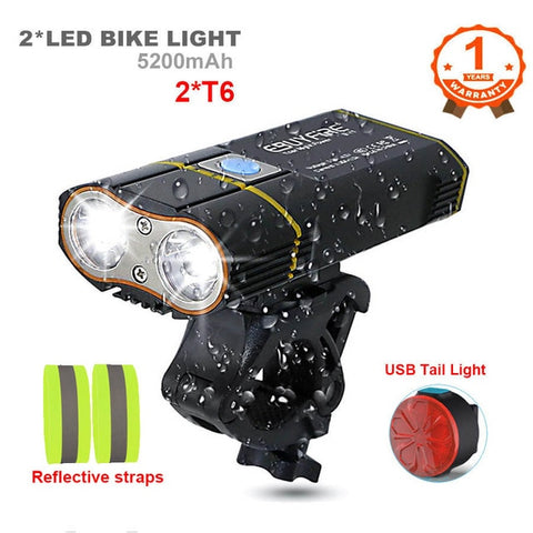6000LM Bicycle Light 2x XML-L2 LED Bike Light With USB Rechargeable Battery Cycling Front Light +Handlebar Mount