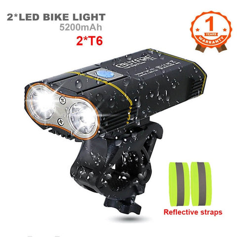 6000LM Bicycle Light 2x XML-L2 LED Bike Light With USB Rechargeable Battery Cycling Front Light +Handlebar Mount