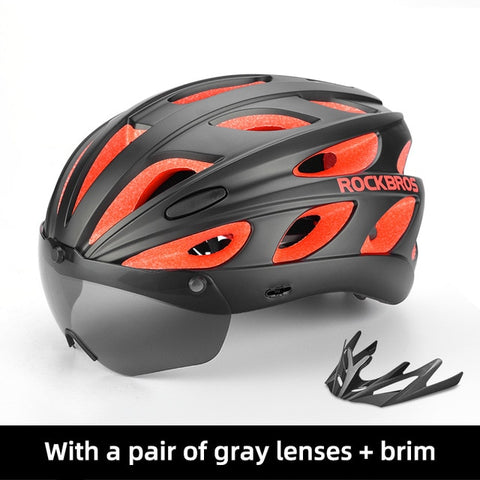 ROCKBROS Bicycle Helmet Men EPS Integrally-molded Breathable Cycling Helmet Men Women Goggles Lens Aero MTB Road Bike Helmet