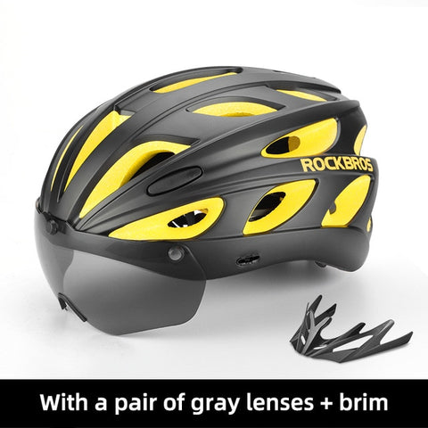 ROCKBROS Bicycle Helmet Men EPS Integrally-molded Breathable Cycling Helmet Men Women Goggles Lens Aero MTB Road Bike Helmet