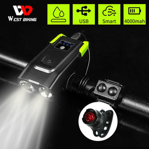WEST BIKING Bike Light With Horn 800 Lumen LED Smart Induction Bicycle Front Lamp USB Rechargeable Safety Cycling Flashlight