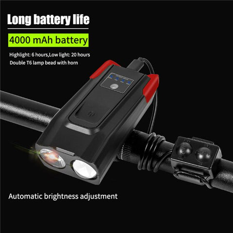 WEST BIKING Bike Light With Horn 800 Lumen LED Smart Induction Bicycle Front Lamp USB Rechargeable Safety Cycling Flashlight