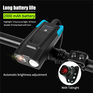 WEST BIKING Bike Light With Horn 800 Lumen LED Smart Induction Bicycle Front Lamp USB Rechargeable Safety Cycling Flashlight