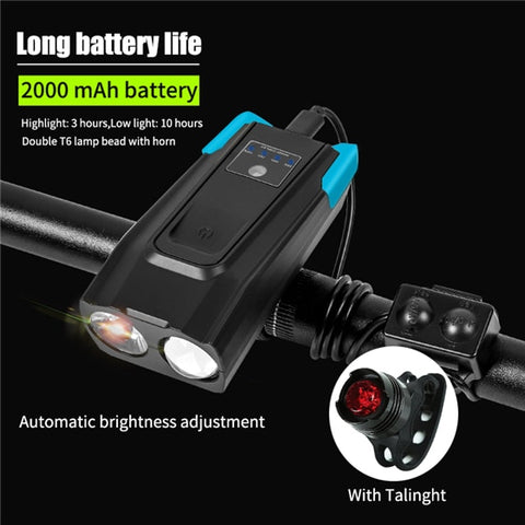 WEST BIKING Bike Light With Horn 800 Lumen LED Smart Induction Bicycle Front Lamp USB Rechargeable Safety Cycling Flashlight